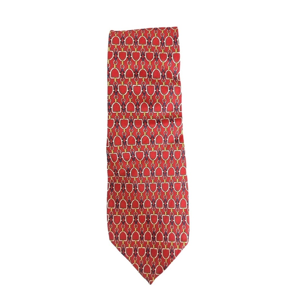 Paolo Gucci Tie Mens One Size Red Silk Equestrian Bit Geometric Made Italy